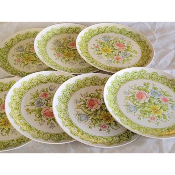 Allied Chemical Melamine Plate Set of 7 RARE HARD TO FIND PATTERN Floral... - Picture 4 of 10